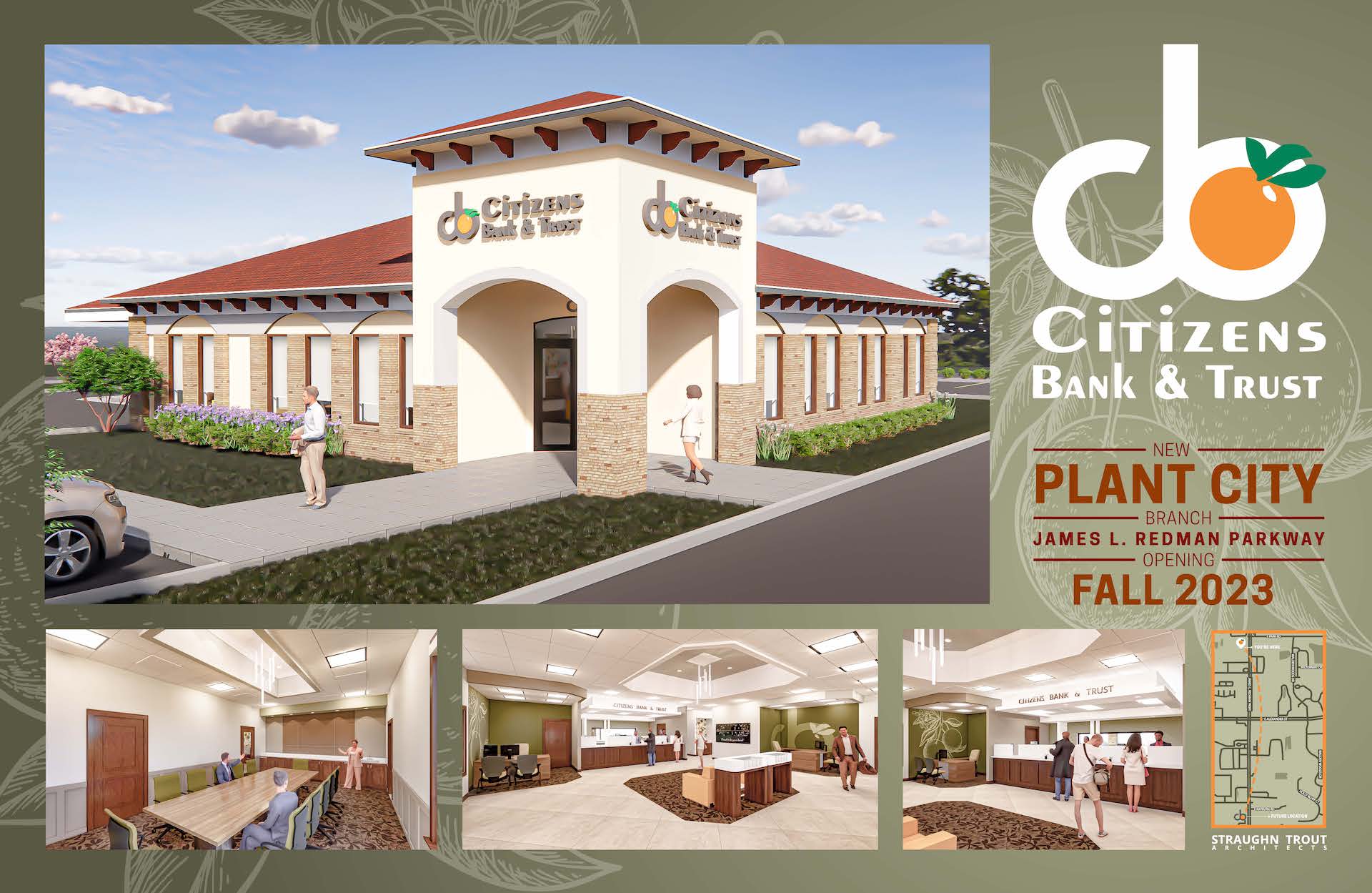 Citizen's Bank & Trust Plant City office building rendering designed by Straughn Trout Architects